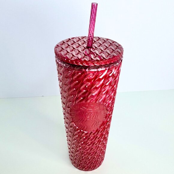 Starbucks Holiday Chain Link Burgundy/Maroon Cold Cup Tumbler 24‎ oz - Picture 2 of 2